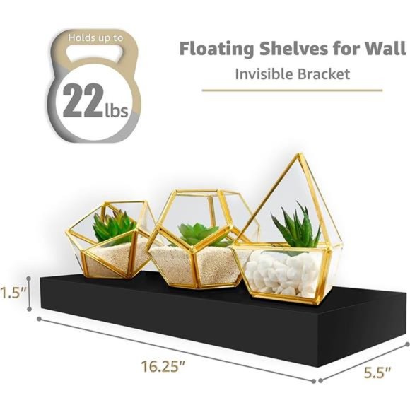 Floating Shelves for Wall - Set of 3 Black Wood Wall Shelves for Living Room - Picture 3 of 5